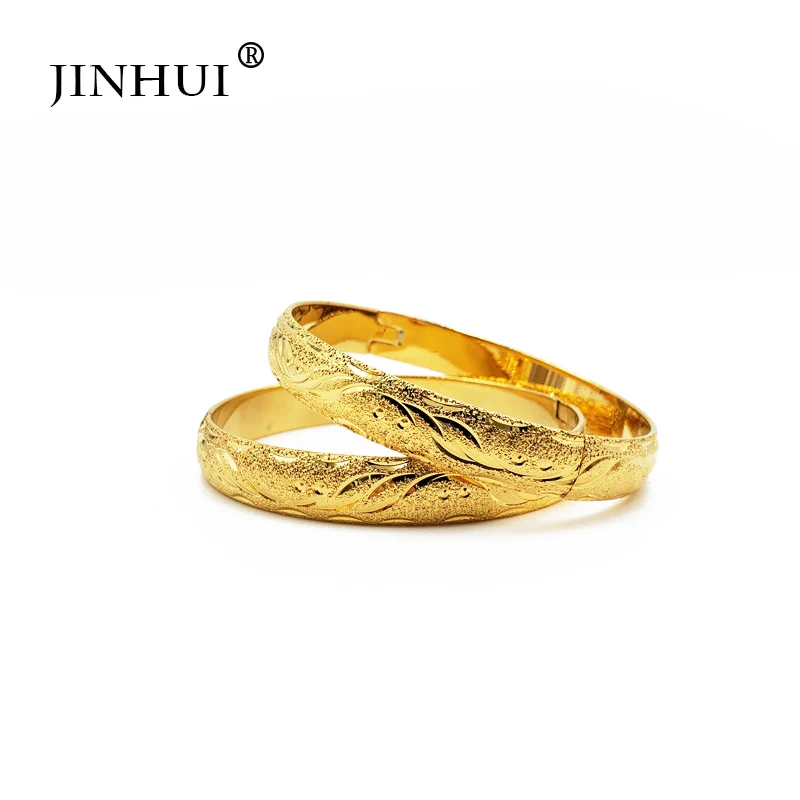Only 2 pcs Jin Хуэй новые модные женские роскошные золотые Цвет ювелирные браслеты в эфиопском африканском стиле Для женщин Дубай Свадебные подарки может открыть браслет - Окраска металла: Only 2 pcs