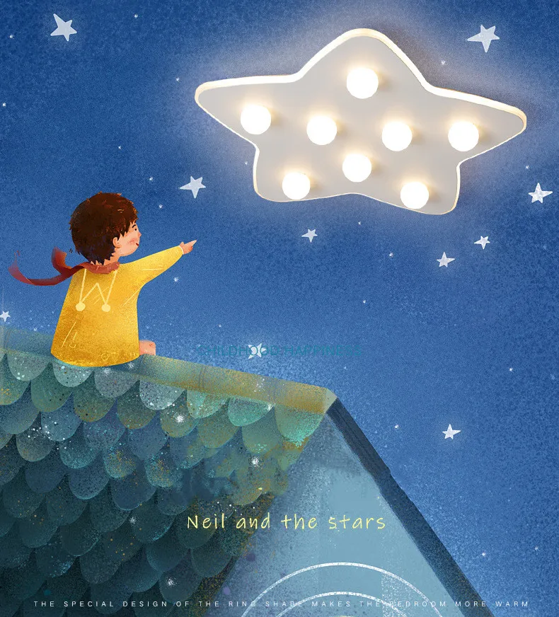 

New children's room lamp creative cartoon five-pointed star ceiling lamp led girl bedroom lamp warm eye protection room lamp