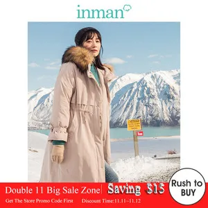 

INMAN Winter Fashion Hooded Defined Waist Slim Medium Long Women Down coat