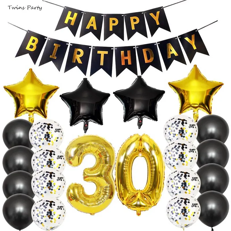 Набор для украшения на день рождения Twins 30th 40th 50th irthday с черным золотом