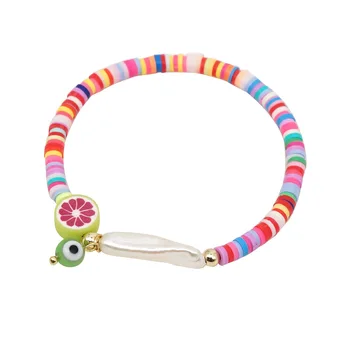

New 5 Colors Polymer Clay Simple Pearl Bracelets For Women Lemon Elastic Bracelet With Tassel Bohemia Jewelry Gift
