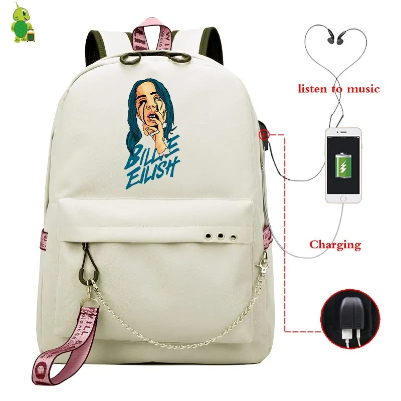 Рюкзак Mochila Billie Eilish, школьные сумки для девочек-подростков, рюкзак для ноутбука с зарядкой через Usb, Женские рюкзаки в стиле хип-хоп, модная сумка для книг - Цвет: 28
