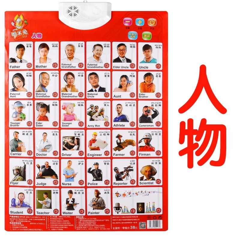 

Audio Chart Pinyin Children Cognitive ENLIGHTEN Early Education Wall Stickers Sound Making Voice Baby with Pictures Reading Card