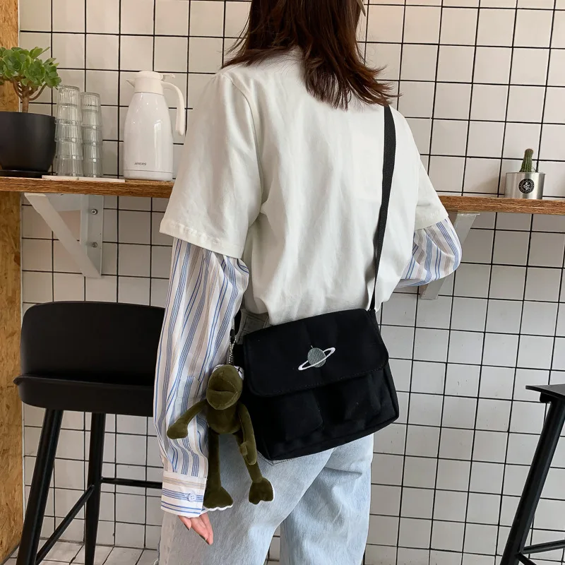 

crossbody bags for women Canvas Polyester Chinese Style Cover purse Cute student New Korean version Small flip Retro daily