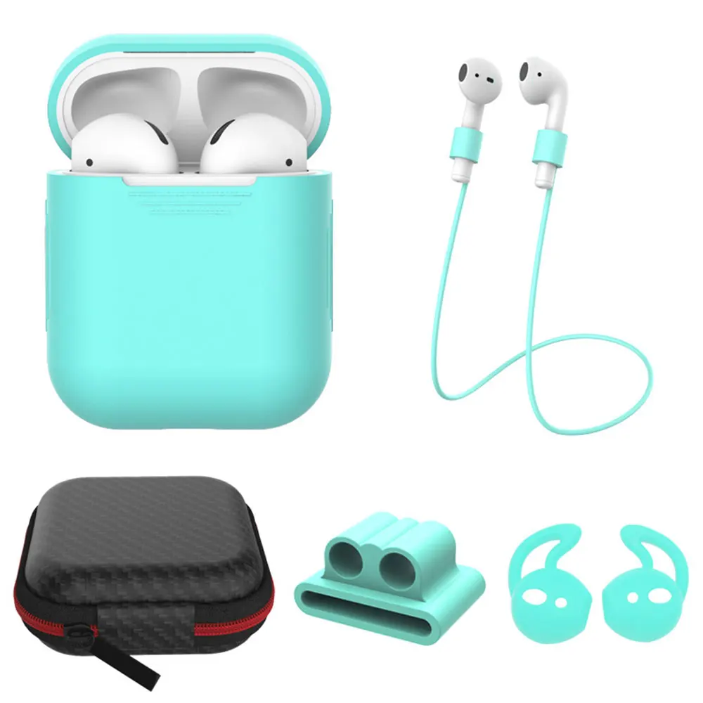 Mint Green FLOVEME 5 шт./компл. силиконовые Беспроводной наушники чехол для Apple аксессуары для airpods Защитная крышка для airpods ремешок держатель крюка - Цвет: Mint Green