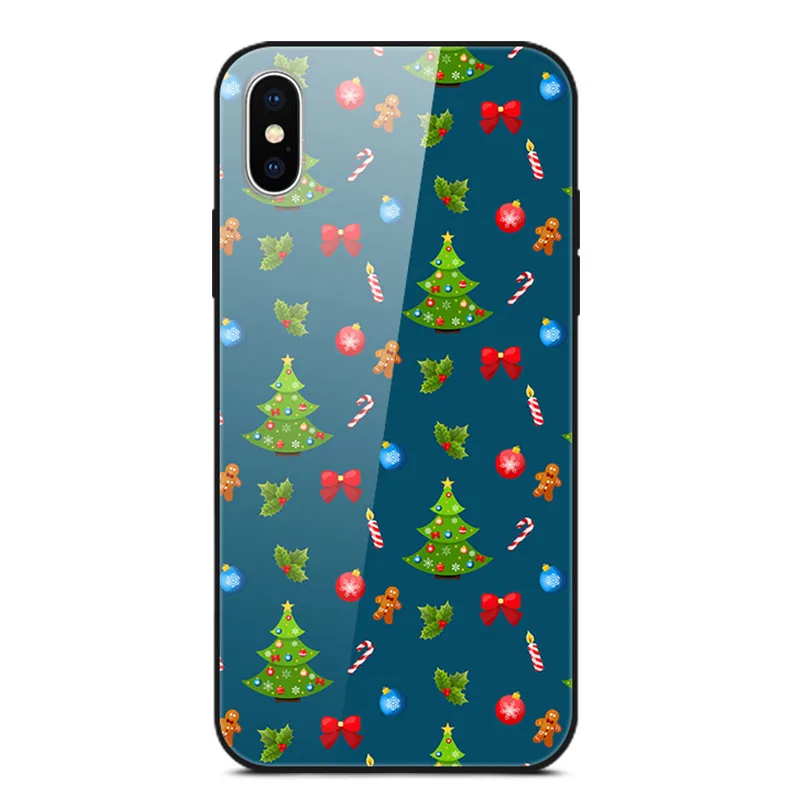 Рождественский чехол для iPhone 11 Pro X XR XS Max закаленное стекло жесткий чехлы для телефона, чехол для iPhone 8, 7, 6, 6S Plus, 7 Plus, 8P, бампер