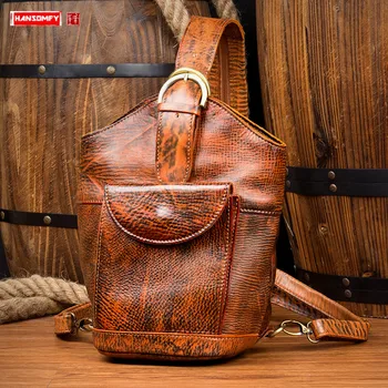 

First Layer Cowhide Men Chest Bag Wild Personality Vintage Leather Chest Pack Leather Crossbody Shoulder Bags Male