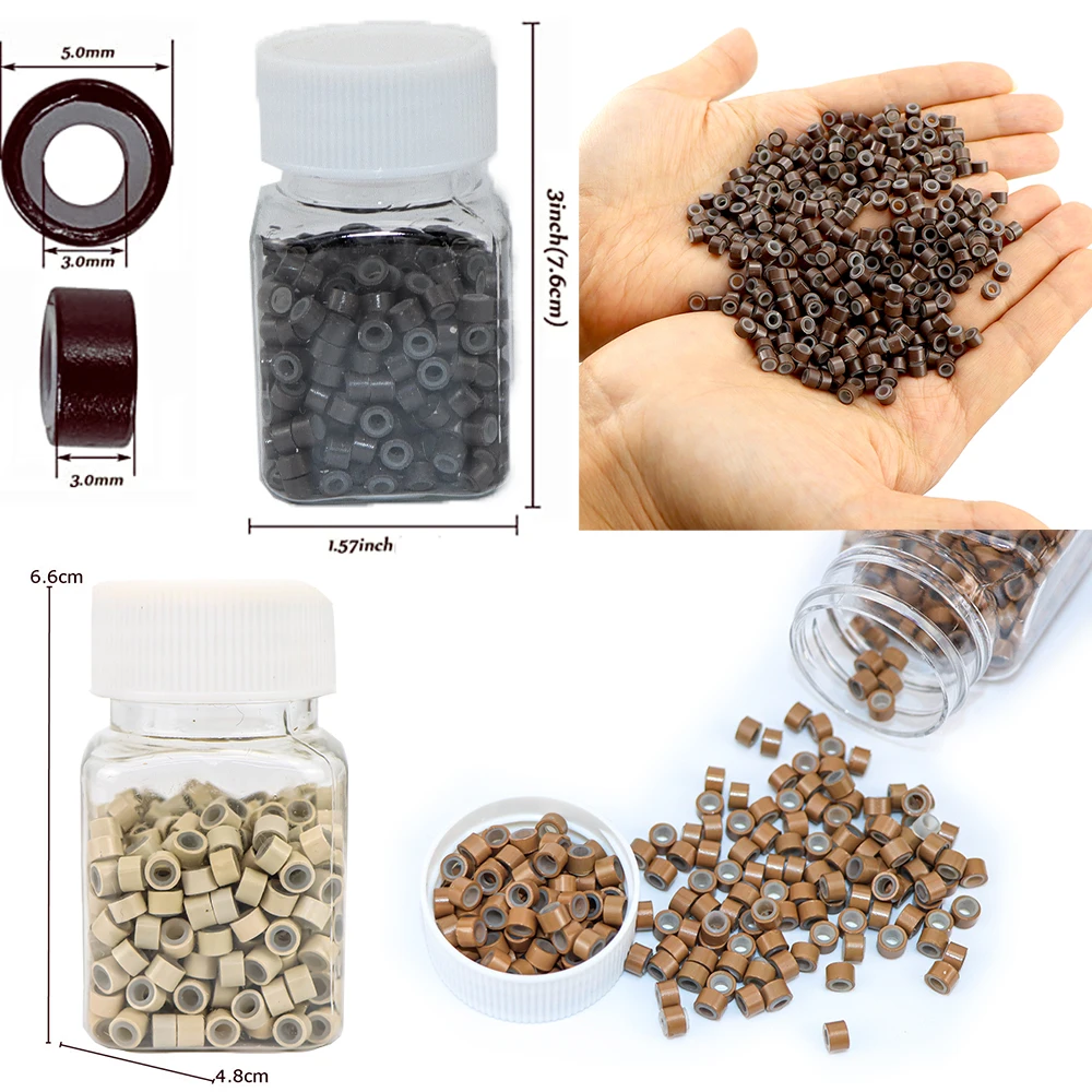 Ring Beads Hair Extensions Tools 200 Pcs Microring Con Vite Silicone Micro Rings/beads for Hair Extensions 5 Colors Optional 5.0mm*3.0mm