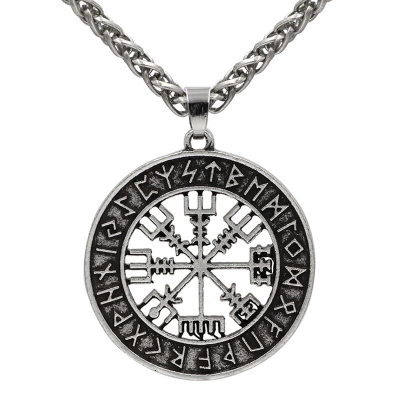

Vikings Pendant Necklace Vegvisir Helmet Horror In Runic Circle Pendant Magical Staves Compass Rune Amulet Collier Necklace