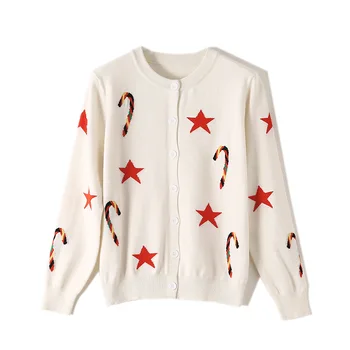 

Embroidery Women Cardigans Sweater O Neck Solid Loose Knitwear Single Breasted Casual Knit Cardigan Outwear Spring Jacket Coat