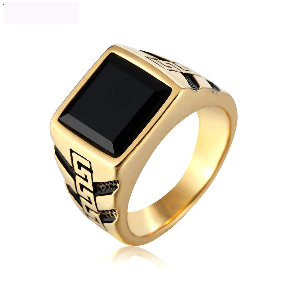 

New Big Precious Stone Jewelry Rings Gold Color Titanium Steel Ring Crystal Rings Casting Ring For Man Party Gifts Free Shipping