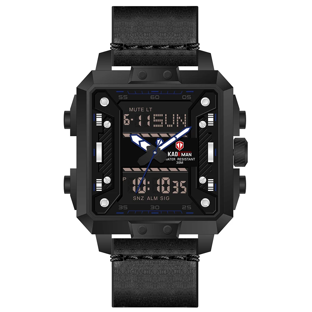

KADEMAN NEW TOP Brand Mens Watches Relogio Masculino Multi-function Waterproof Sports Military Leather Strap Quartz Watch reloj