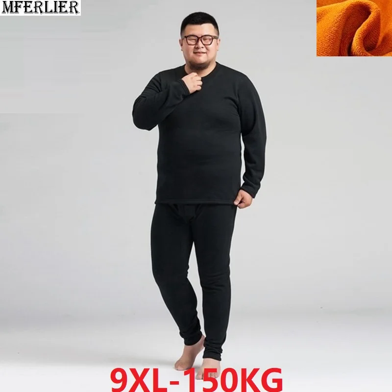 Большой Размер 7XL 8XL 9XL зимние мужские теплые флисовые Леггинсы хлопковые костюмы