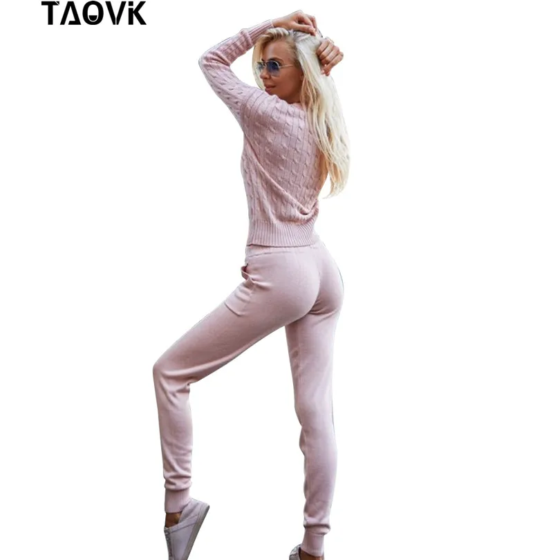 Женский трикотажный спортивный костюм TAOVK повседневный из двух предметов: брюки