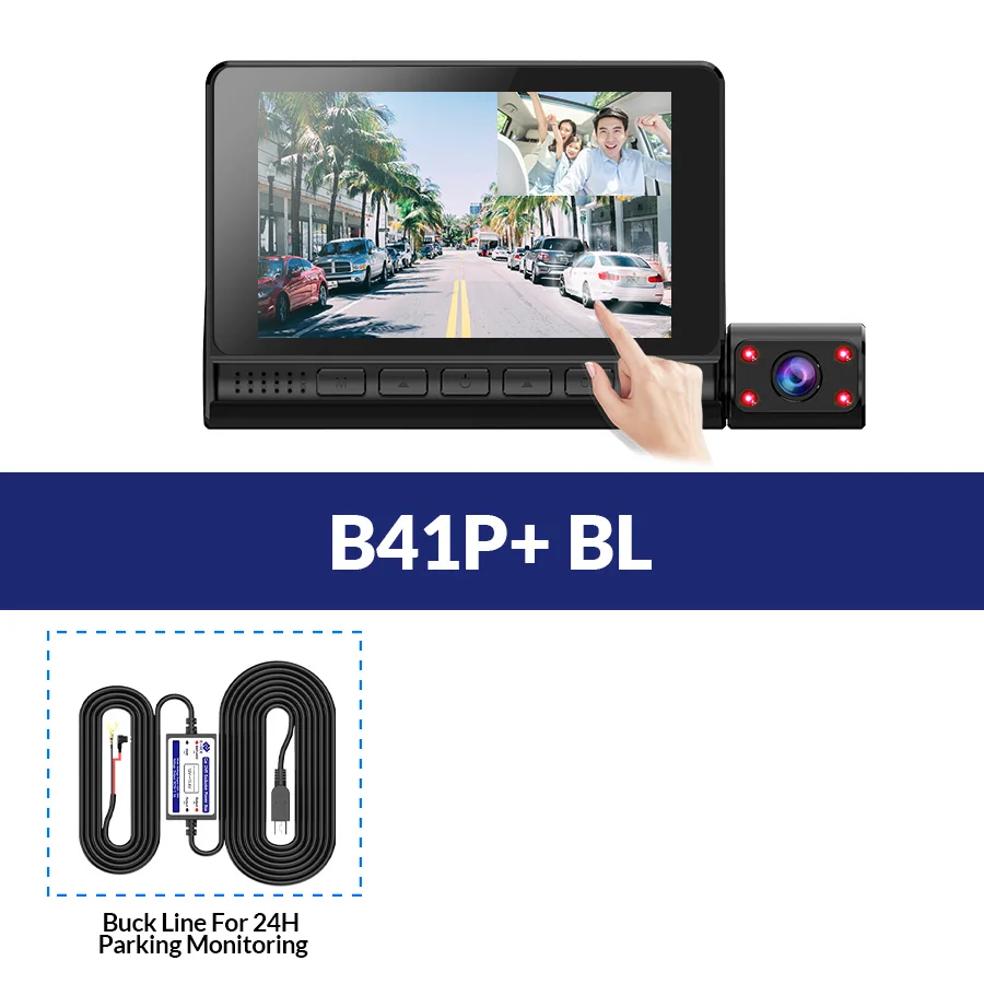 B41P-BL E-ACE Автомобильный видеорегистратор 3 камеры s объектив 4,0 дюймов видеорегистратор двойной объектив с камерой заднего вида видеорегистратор авто регистратор Dvrs видеорегистратор - Название цвета: B41P-BL