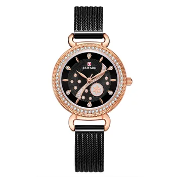 

Fashion Women Rhinestone Quartz Analog Wrist Watch Luxury Stainless Steel Mesh Strap Waterproof Gold Watch Gift For Ladies