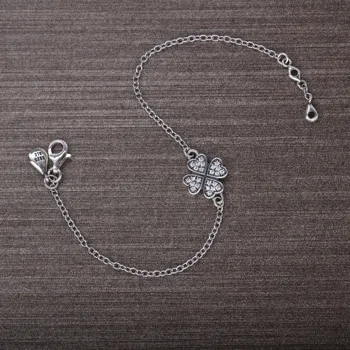 

Ajax 100% 925 Sterling Silver Jewelry Crystal Four Leaf Clover Heart Charm Bracelet For Women Gift