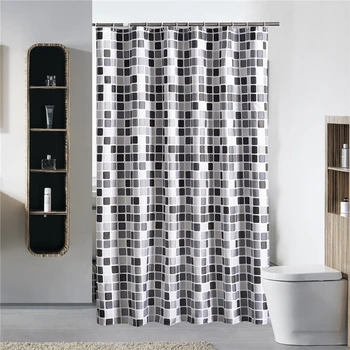 

LIXF Black+white+gray Plaid Bathtub Bathroom Fabric Shower Curtain Waterproof Mildewproof With 12 Hooks Bath Curtains 150X180cm