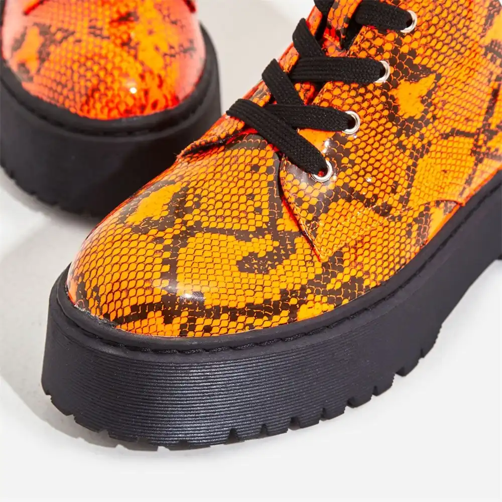 orange snake print shoes