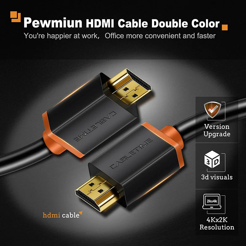 CABLETIME New HDMI to HDMI Cable 4K 2.0 60hz HDMI TO HDMI Cable Adapter 1m 1.8m 3m 5m Audio extractor for PC Display  C165