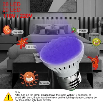 

UV Germicidal Lamp Bulb Ultraviolet 2W Sterilization E27 20LED 38LED Light