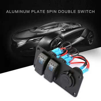 

2 Gang Car Marine Boat 5 Pin LED Rocker Switch Panel Breaker 3.1A Dual USB Ports Socket Charger Waterproof Circuit
