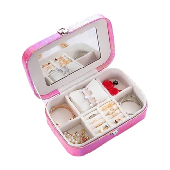 

Portable Travel Jewelry Display Organizer Case Necklace Storage Box with Mirror Q81D