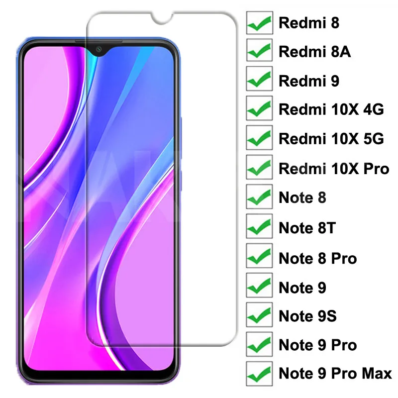 Закаленное стекло 9H для Xiaomi Redmi 9 8 8A 10X Защитное экрана Note 8T 9S Pro Max защитное
