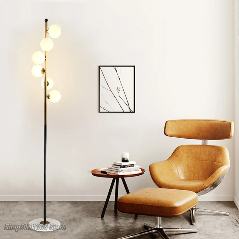 Billige Nordic Einfache Boden Lampen für Wohnzimmer Glas Ball Stehend Lampe Gold Licht Schlafzimmer Kreative Art Home Decor Leuchten