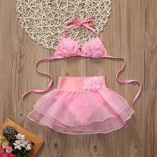 

2pcs Baby Set Toddler Kids Baby Girls Clothes Belt Pink Floral V Neck Tankini Bikini+Lace Mini Undearwear Bathing Suit Beachwear