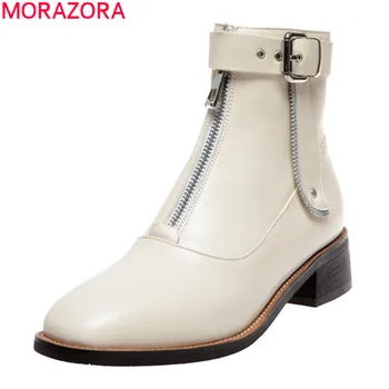 

MORAZORA 2020 autumn winter hot sale genuine leather women boots low heel fashion square black beige ankle boots