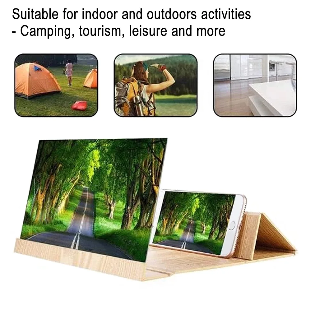 

CASEIER 3D Phone Screen Amplifier Turn Your Phone Into a Cinema Instantly 12 inch Folding Wood Bracket Mobile Phone Screen