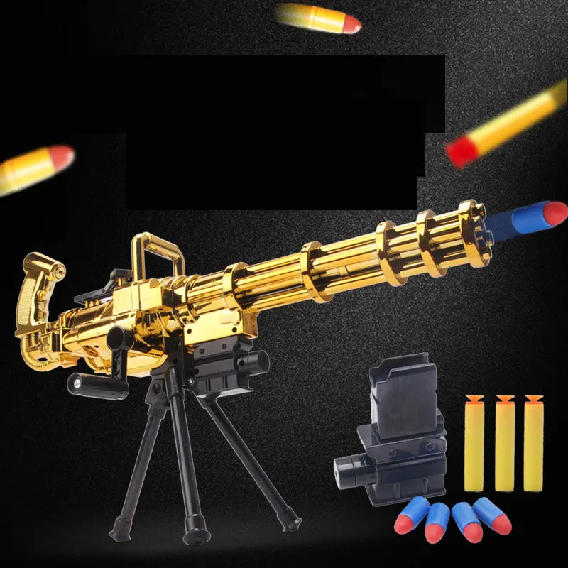 Gold Gatling Soft Rubber Bullet Toy Gun Machine Pneumatic Shooting Weapon Silah For Adults Boys CS Fighting | Игрушки и хобби