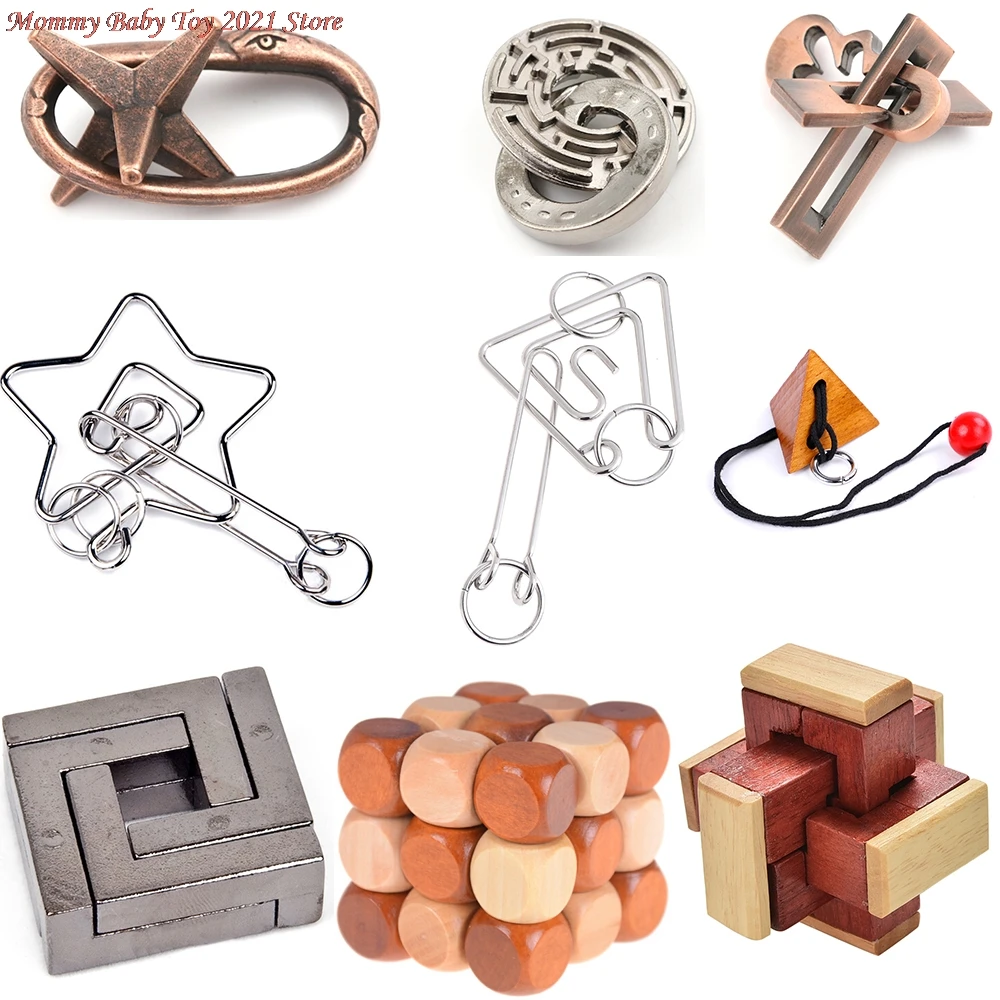 DIY деревянные металлические игрушки Классические IQ 3D блокирующие заусенцы