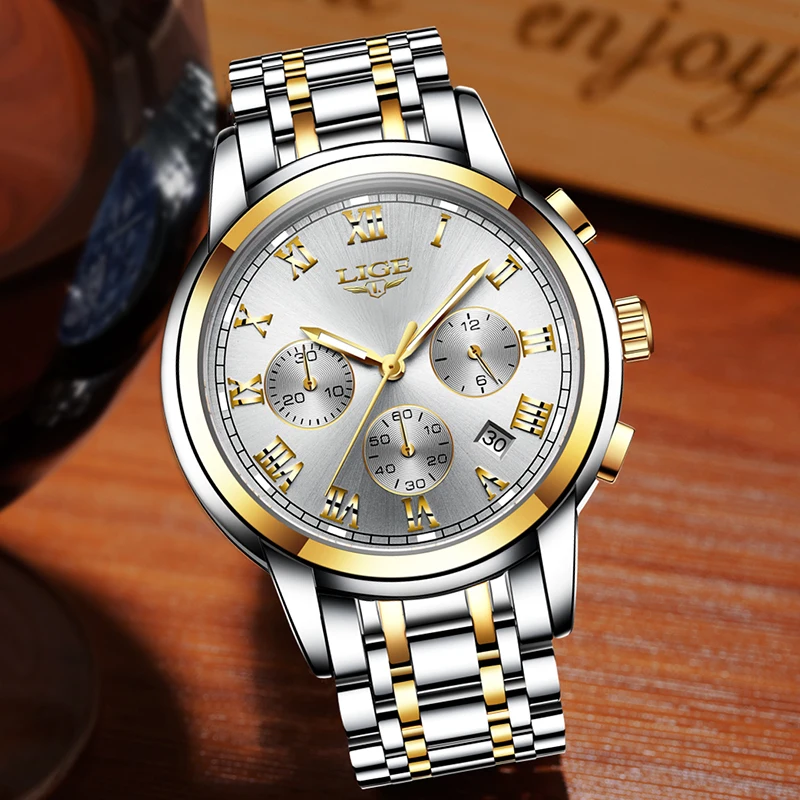 LIGE мужские часы Топ люксовый бренд полная сталь водонепроницаемые спортивные кварцевые часы для мужчин модные часы с хронографом Relogio Masculino