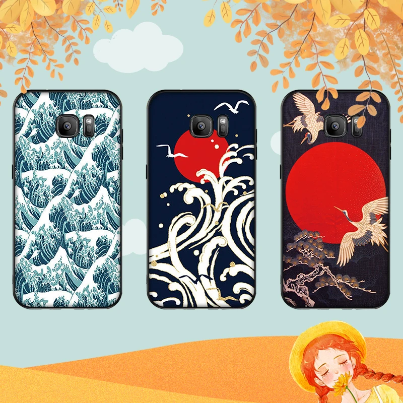 Волнистое Искусство Японский зеленый Illust для samsung A6 A7 A3 A5 A8 Plus A40 A50 A20 A10 A60 A70 2018 TPU