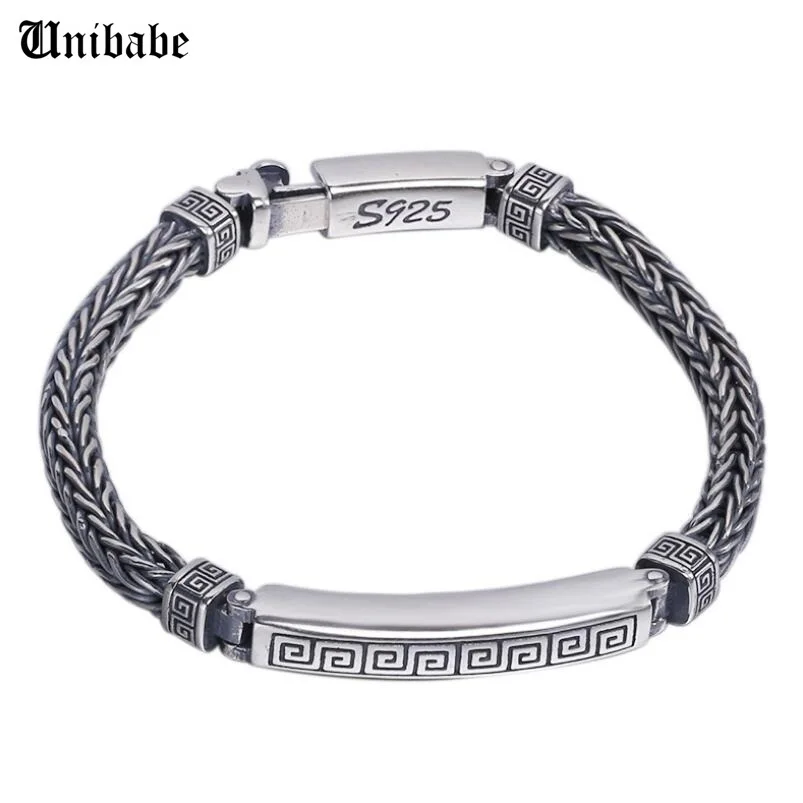 Чистое серебро, Ретро стиль, мужское плетение, Серебро S925, браслет, Стерлинговое Серебро 925 пробы, твердые серебряные ювелирные изделия(HY
