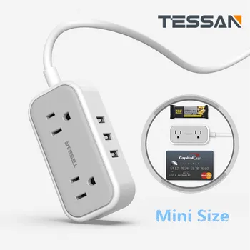 

TESSAN US Extension Socket Travel Mini Power Strip with 2 Outlet 3 USB Ports 3ft Extension Cord Electrical Socket US Plug