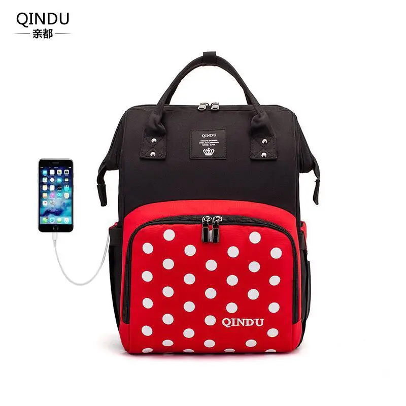 QINDU модная USB сумка для подгузников для мам и мам, большой дорожный рюкзак для кормления, дизайнерская сумка для детских колясок, рюкзак для детских подгузников - Color: 2