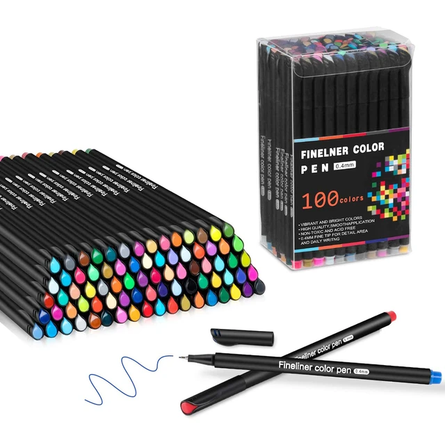 100 Colored Markers Adult Coloring Book, Drawing Markers Pens Universal  Bullet Point Tips 100 Unique Colors 