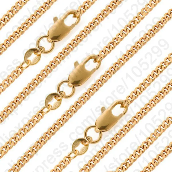 1PCS 16-30inches 18K Yellow Gold Filled Chain Flat Curb Necklaces For Pendant 