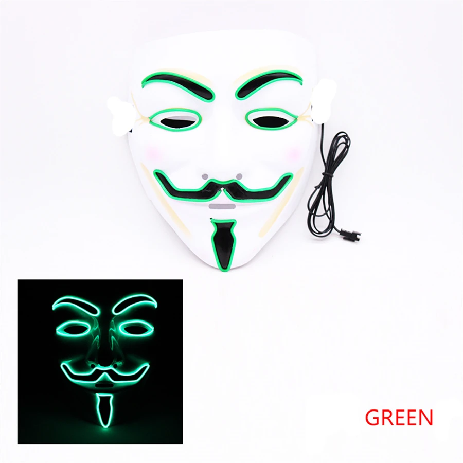 10 шт. светодиодный маска Хэллоуин Декоративный хакер маски Косплэй костюм Вендетта Гай Фокс, с подсветкой, для вечерние фестиваль реквизиты для любимцев