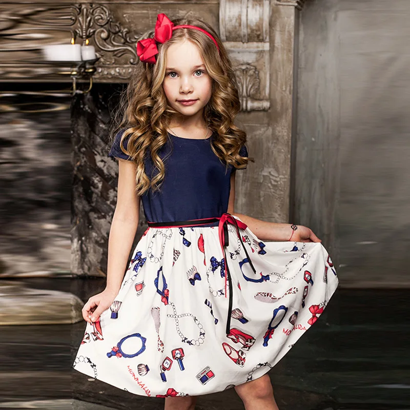 Летнее платье для девочек Новое Брендовое платье с цветочным принтом модное стильное платье принцессы для маленьких девочек Детские платья для девочек от 2 до 8 лет