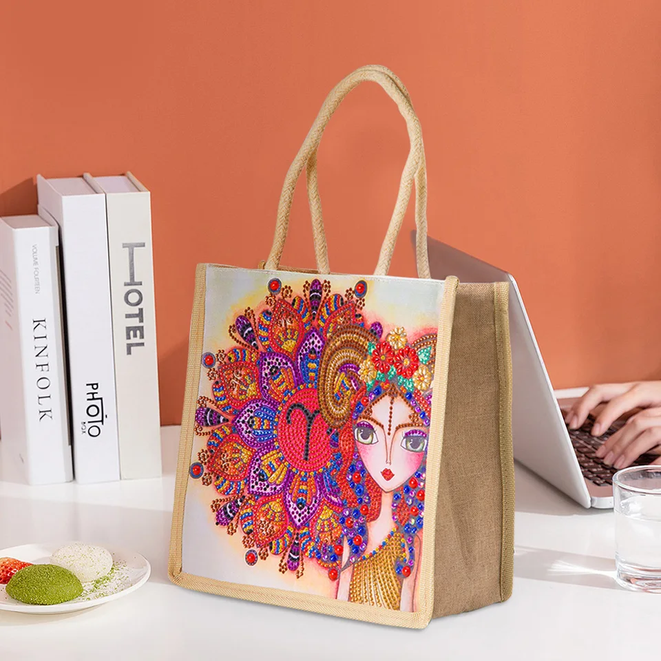 DIY 5D Diamond Painting Linen Tote Bag – Reusable Canvas Bag For Shopping, Beach, Travel