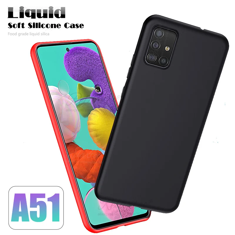 Мягкий жидкий силиконовый чехол для Samsung Galaxy A51 A71 2020 карамельного цвета защитный A