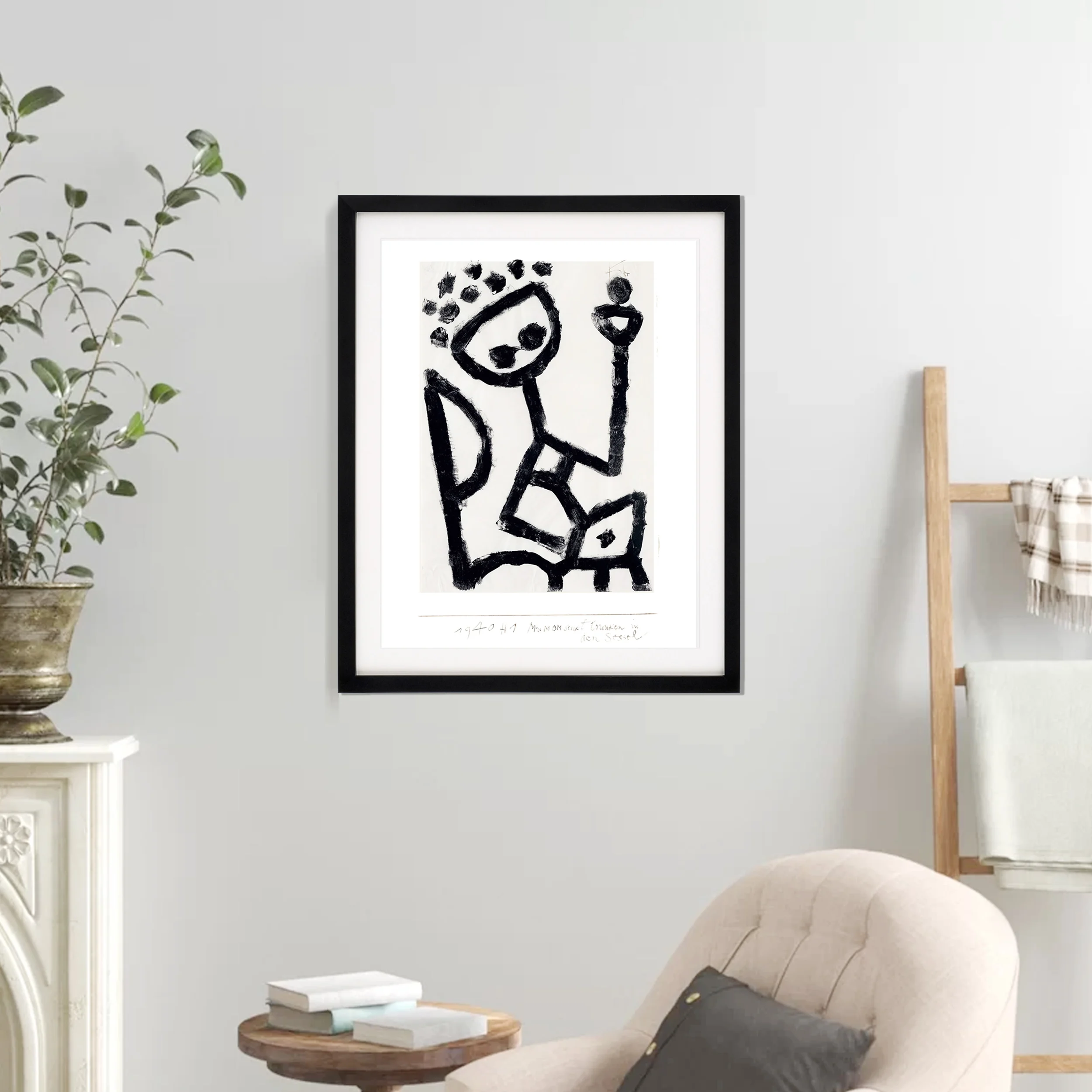 

Paul Clee framed artwork (MUMOM, Drunk, Collapses into an Armchair) aluminum picture frame with mat board