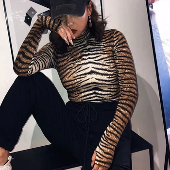 

Women Leopard Bodycon Bodysuit Sexy Skinny Body Suit Turtleneck Long Sleeve Playsuit Animal Printed Rompers Women Jumpsuit