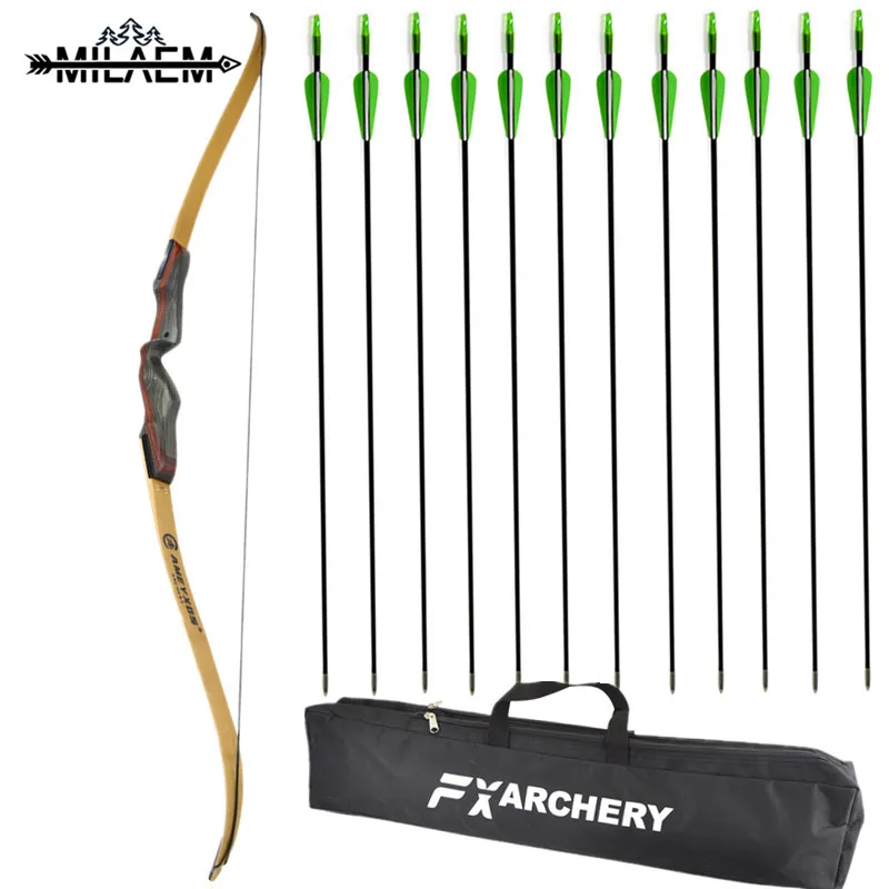 

62 inch 25/30/35/40/45/50 lbs Recurve Bow Archery Takedown Bow Bamboo Limbs American Hunting Long Bow 12 pcs Fiberglass Arrows