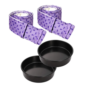 

2-Piece Bake Even Strip,Cake Pan Dampen Strips,Super Absorbent Thick Cotton & 2 Pack 6 Inch Round Cake Pan Set