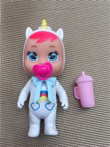 Muñeca de bebé llorona con botella de chupete para niños, muñeco de lágrimas de 12cm, unicornio, juguete artesanal, regalos de cumpleaños y Navidad